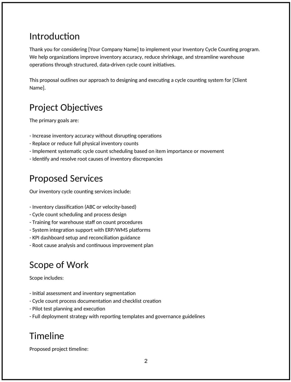 Inventory cycle counting proposal: Free template