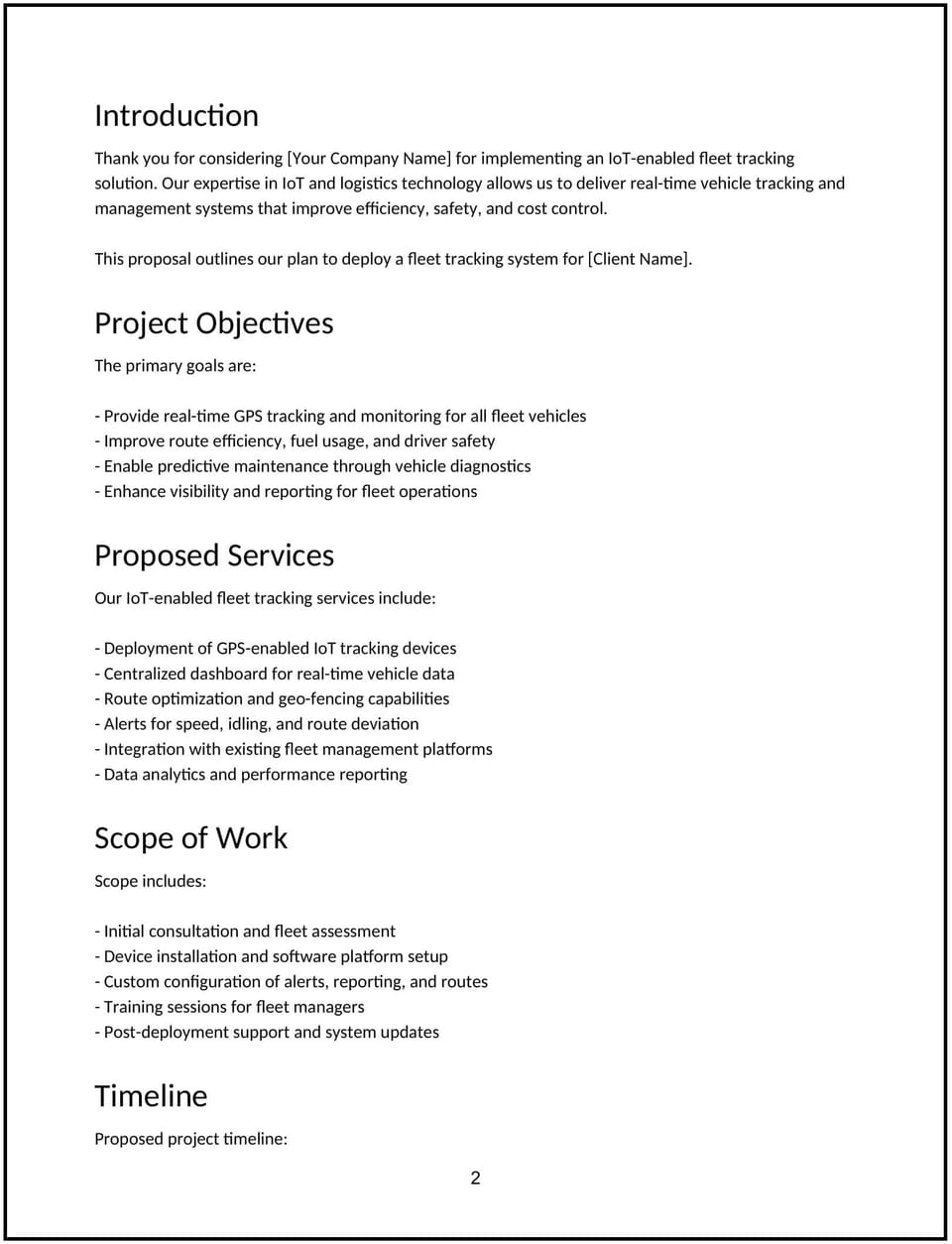 IoT-enabled fleet tracking proposal: Free template