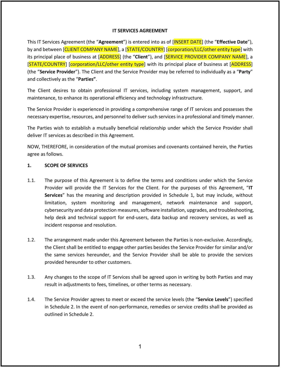 IT Services Agreement (North Carolina): Free template
