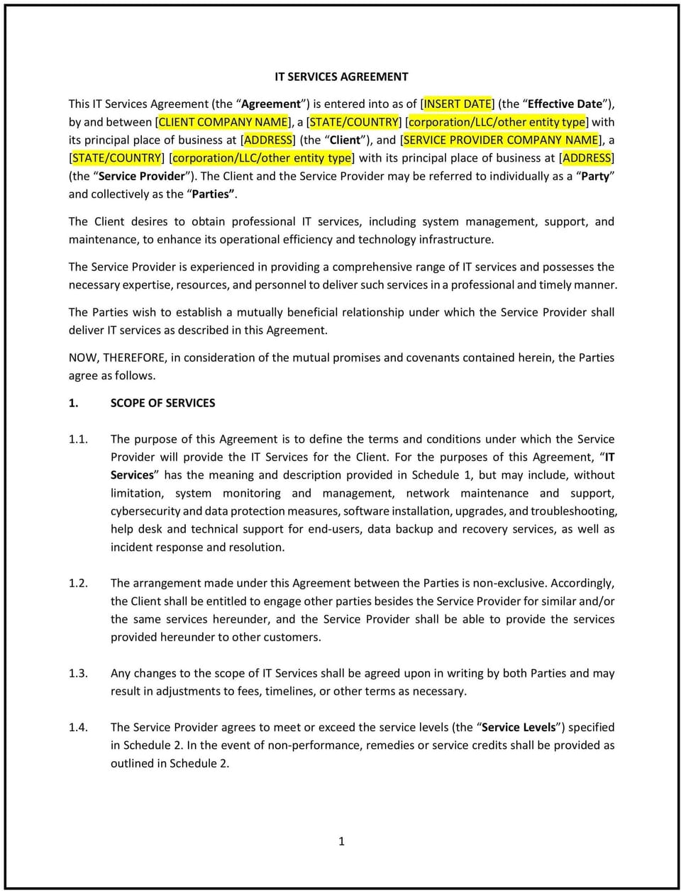 IT Services Agreement (Oklahoma): Free template