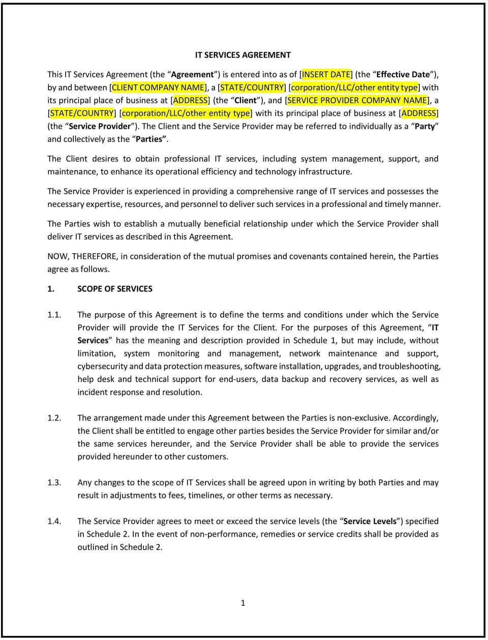 IT Services Agreement (Wisconsin): Free template