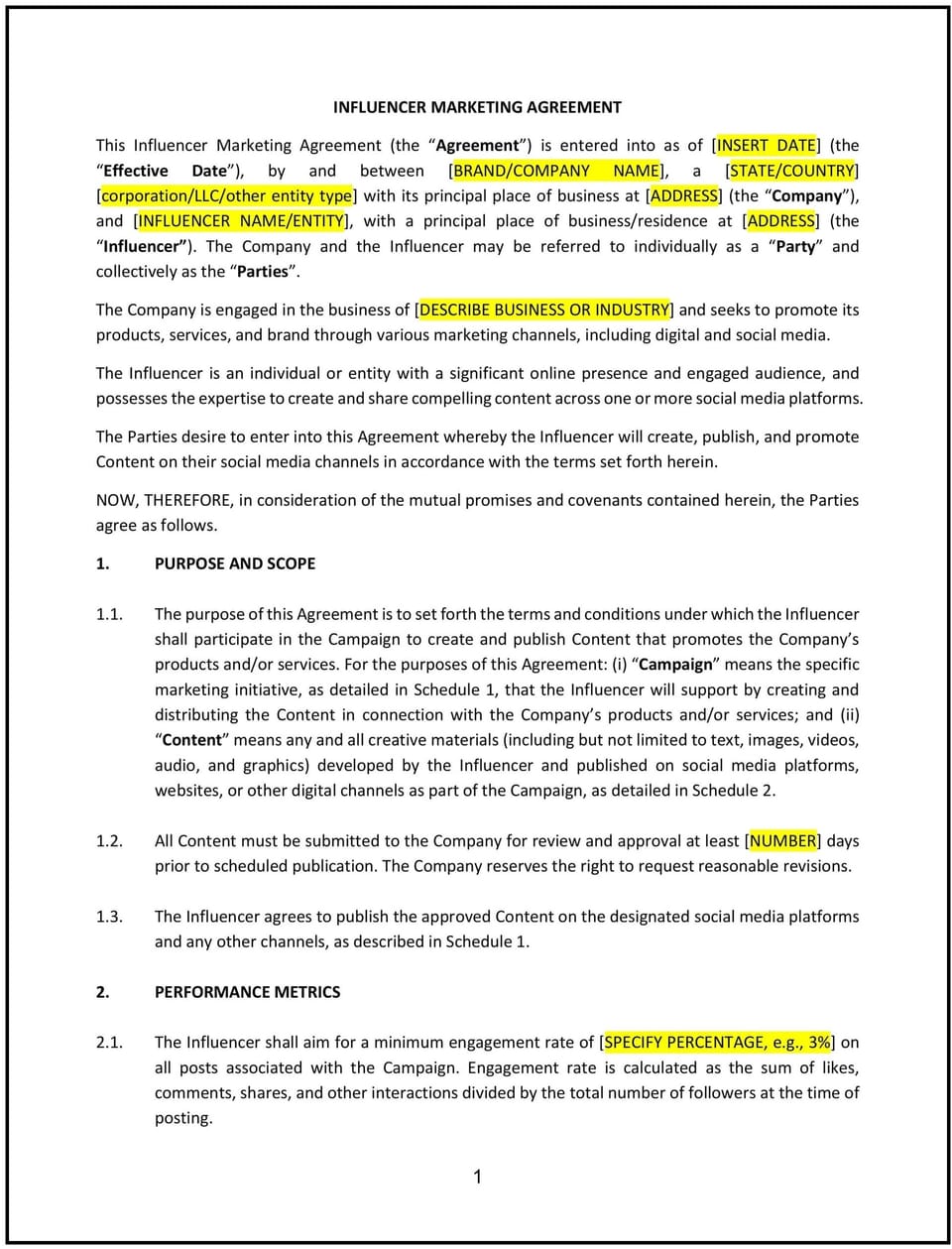 Influencer Marketing Agreement (Mississippi): Free template