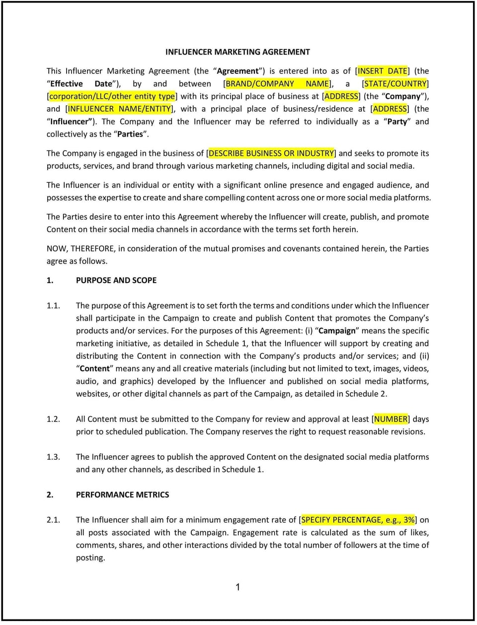 Influencer Marketing Agreement (New Mexico): Free template