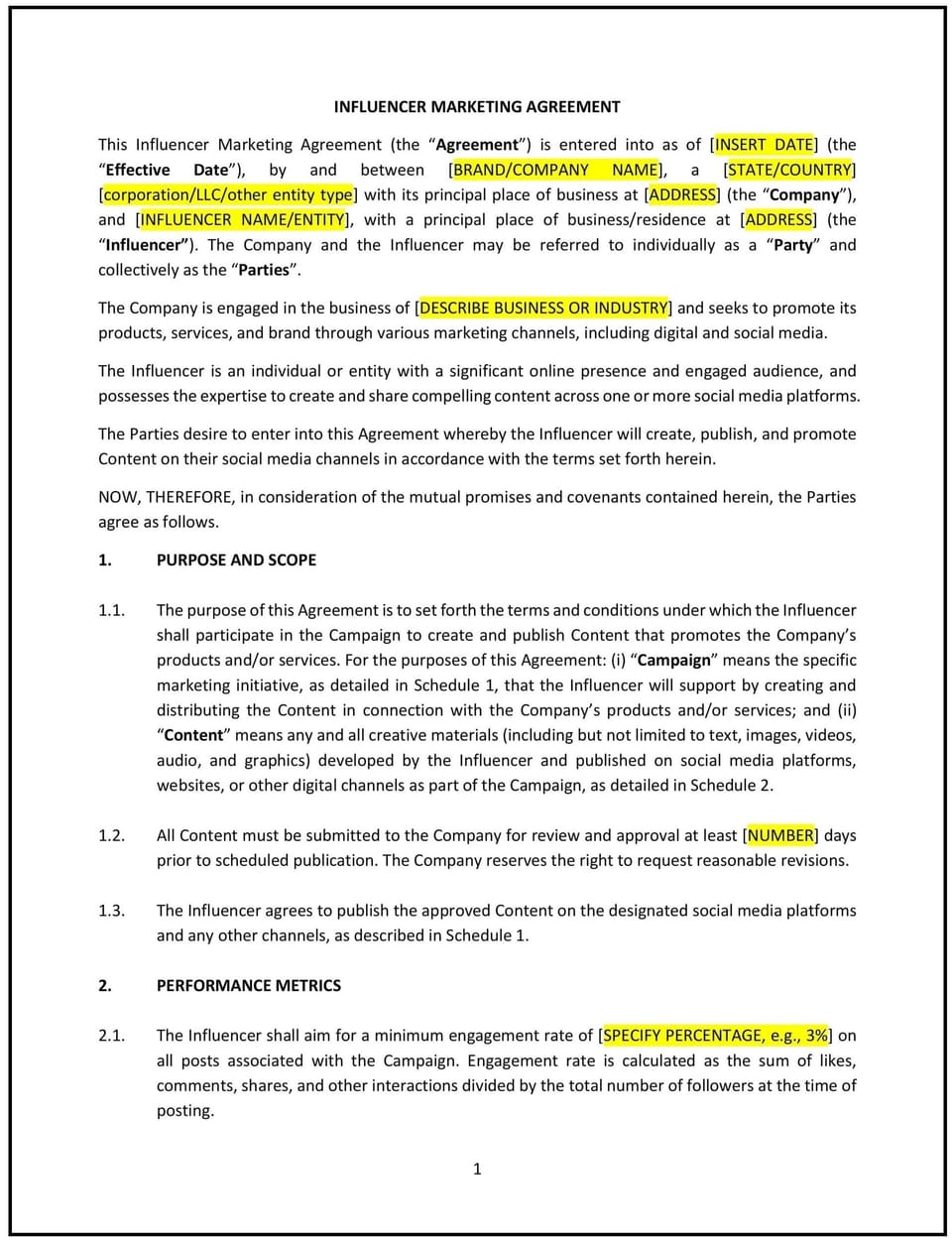 Influencer Marketing Agreement (Oklahoma): Free template