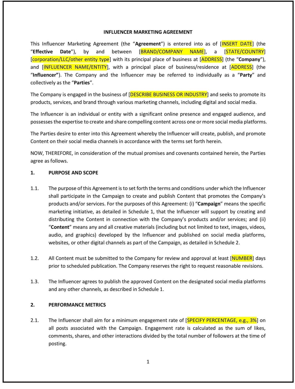 Influencer Marketing Agreement (Pennsylvania): Free template