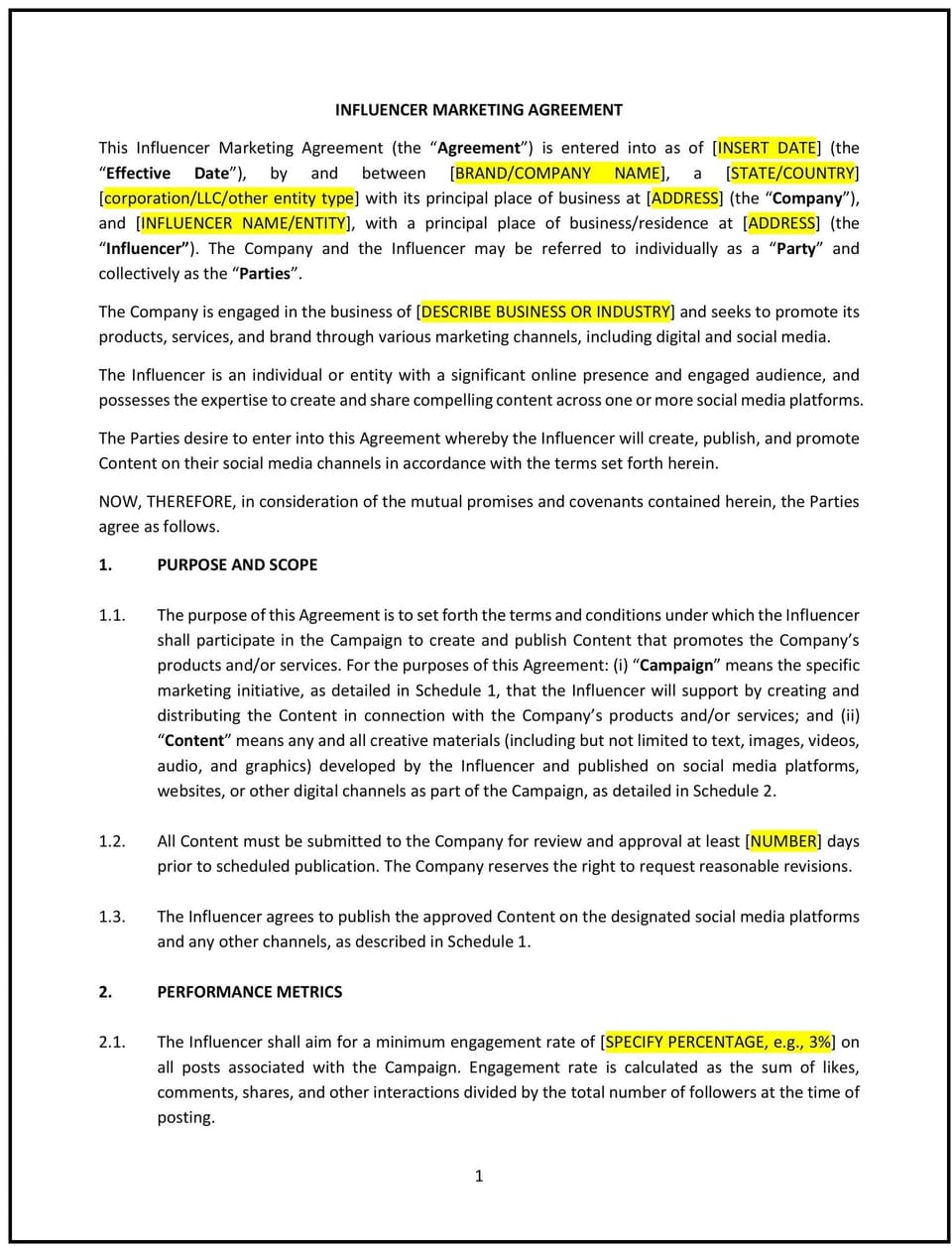 Influencer Marketing Agreement (Virginia): Free template