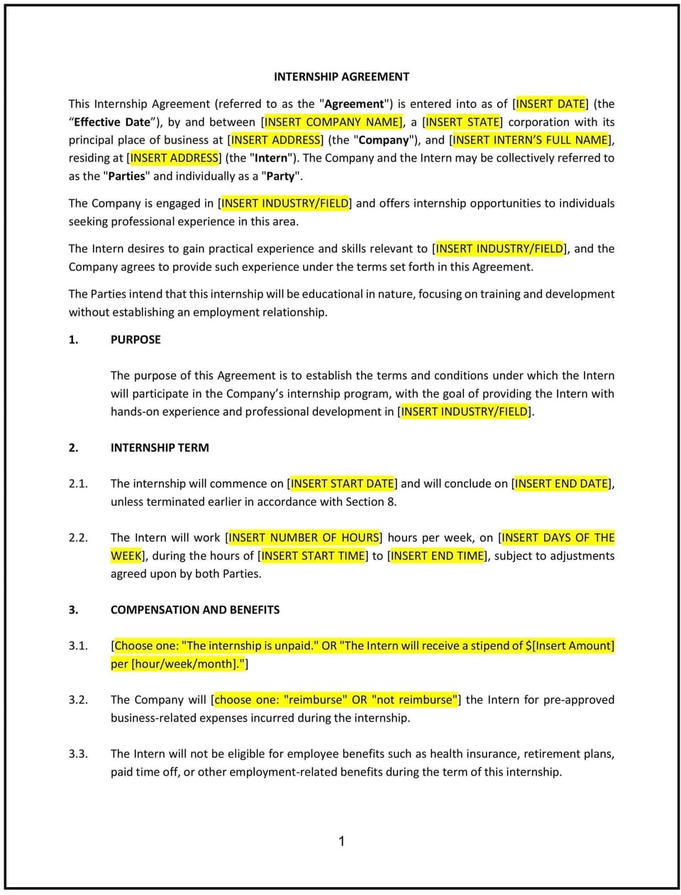 Internship Agreement (Missouri): Free template