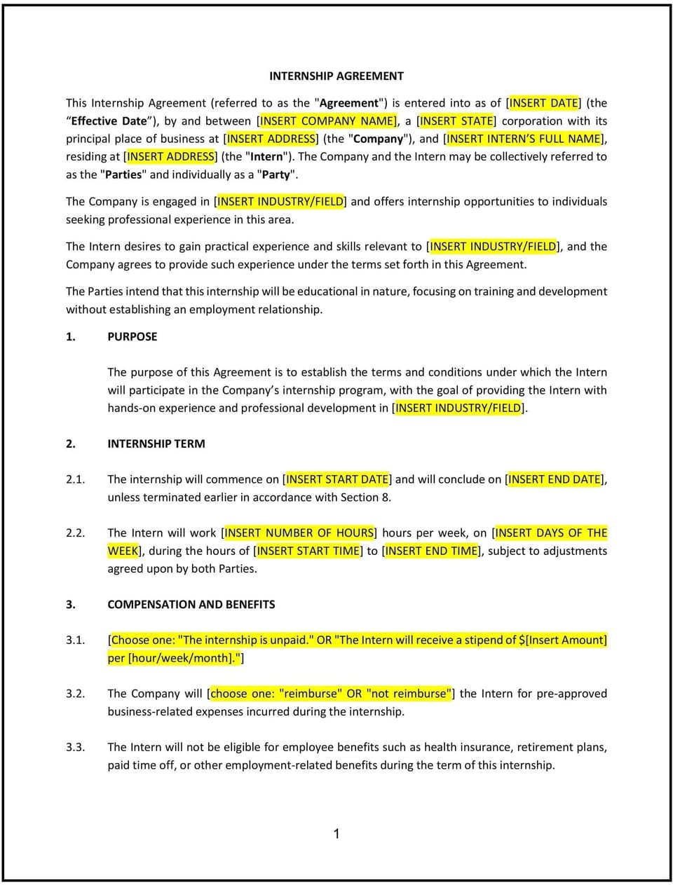 Internship Agreement (North Dakota): Free template