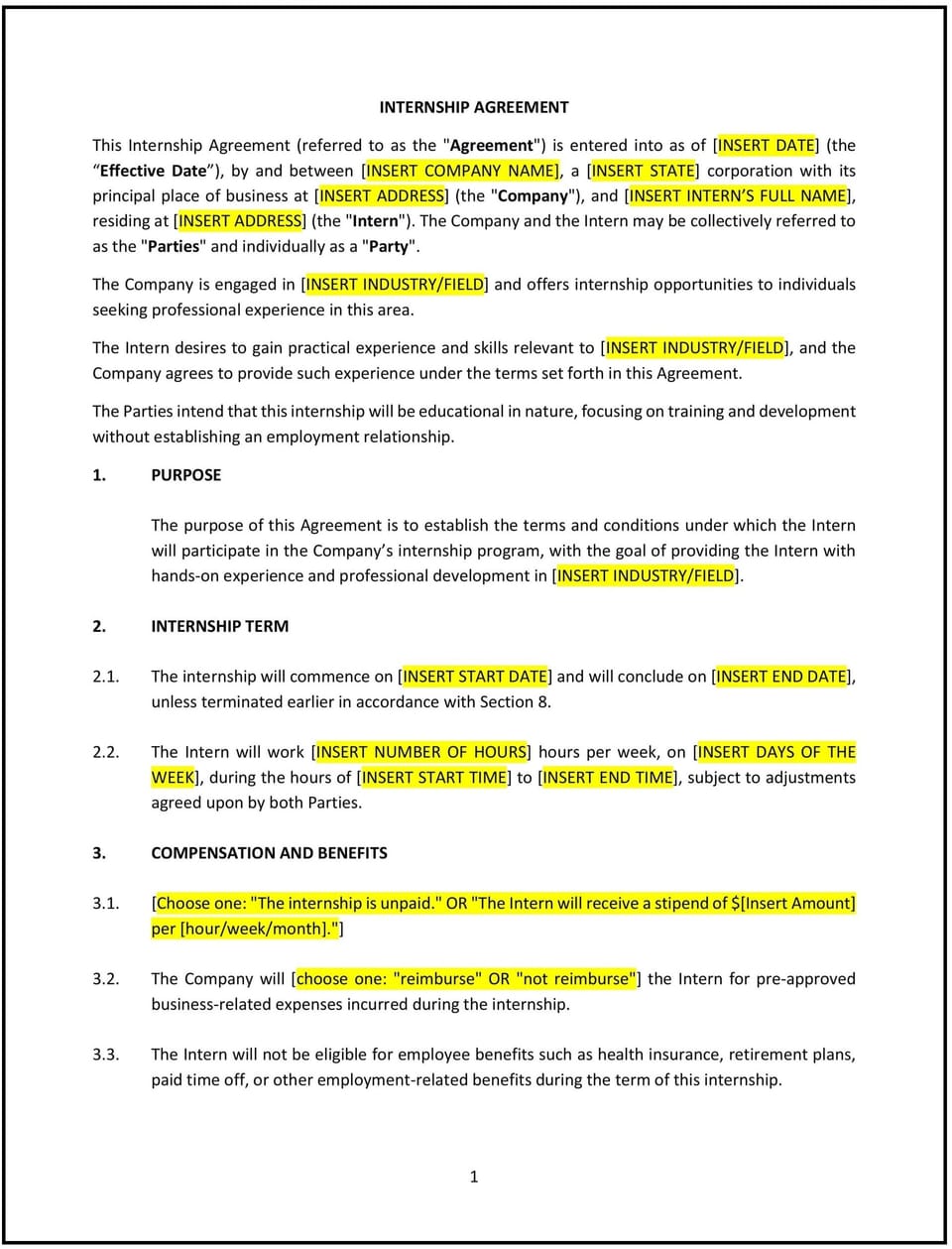 Internship Agreement (Oregon): Free template