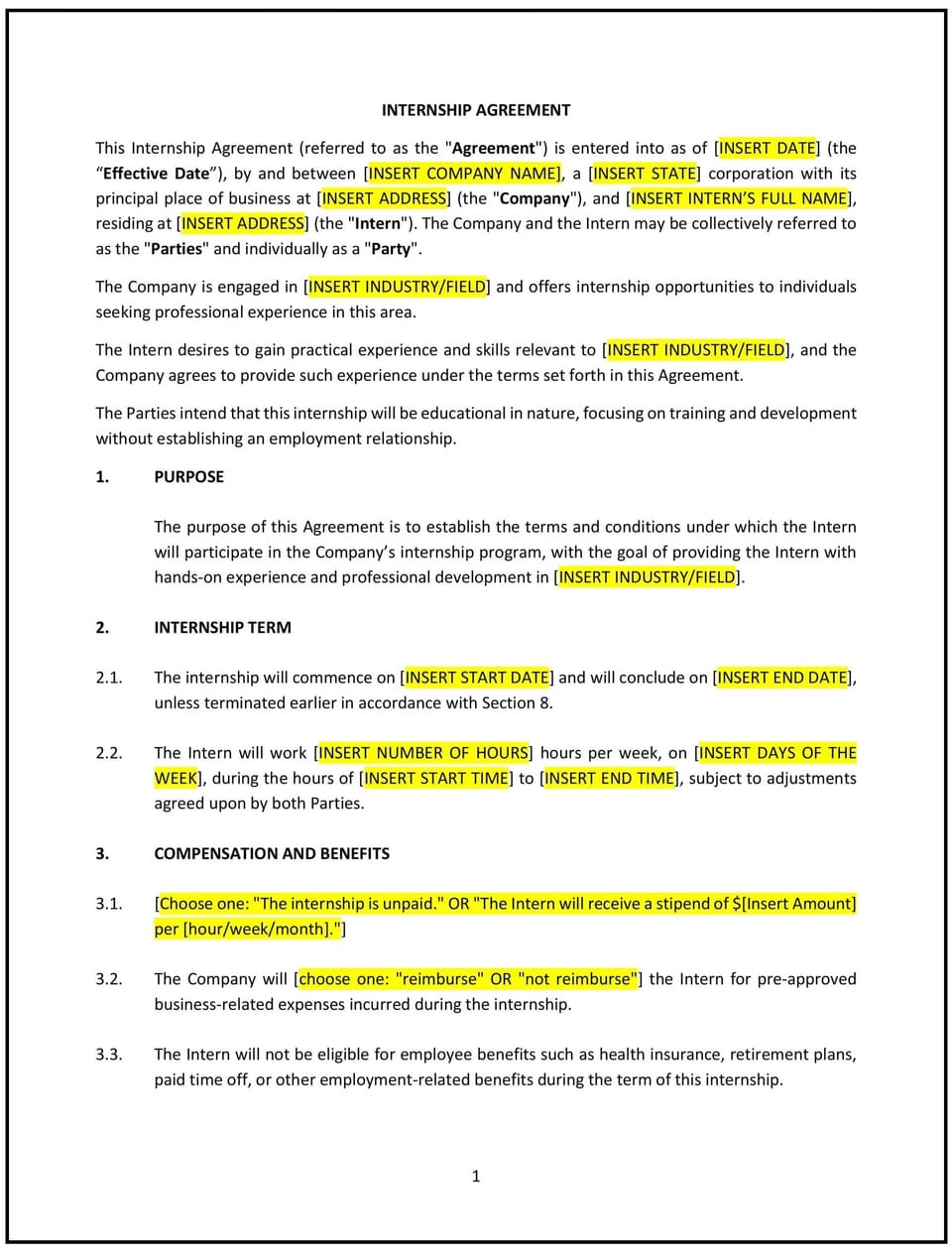 Internship Agreement (Tennessee): Free template
