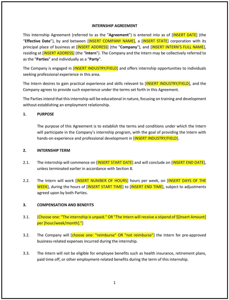 Internship Agreement (West Virginia): Free template