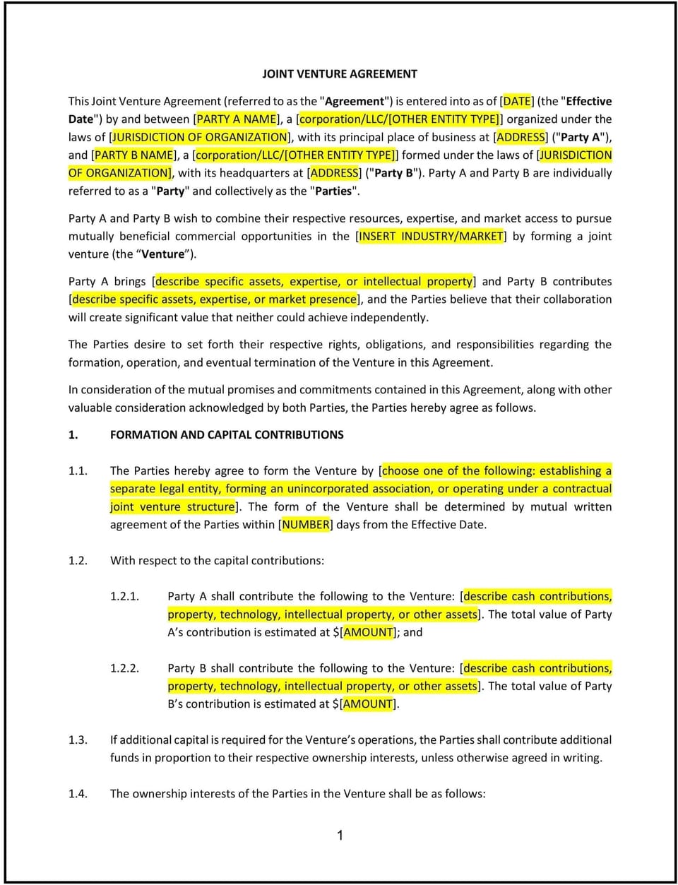 Joint Venture Agreement (Michigan): Free template