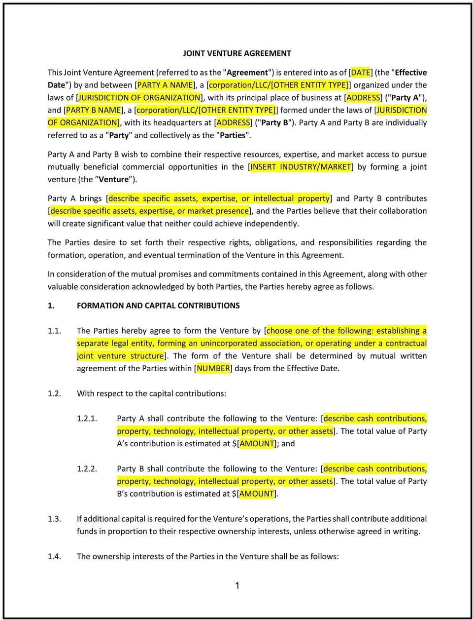 Joint Venture Agreement (Mississippi): Free template