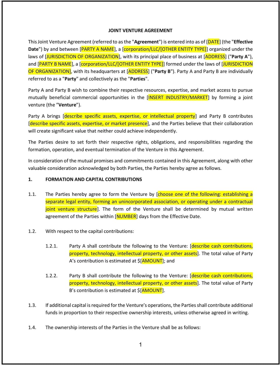 Joint Venture Agreement (Missouri): Free template