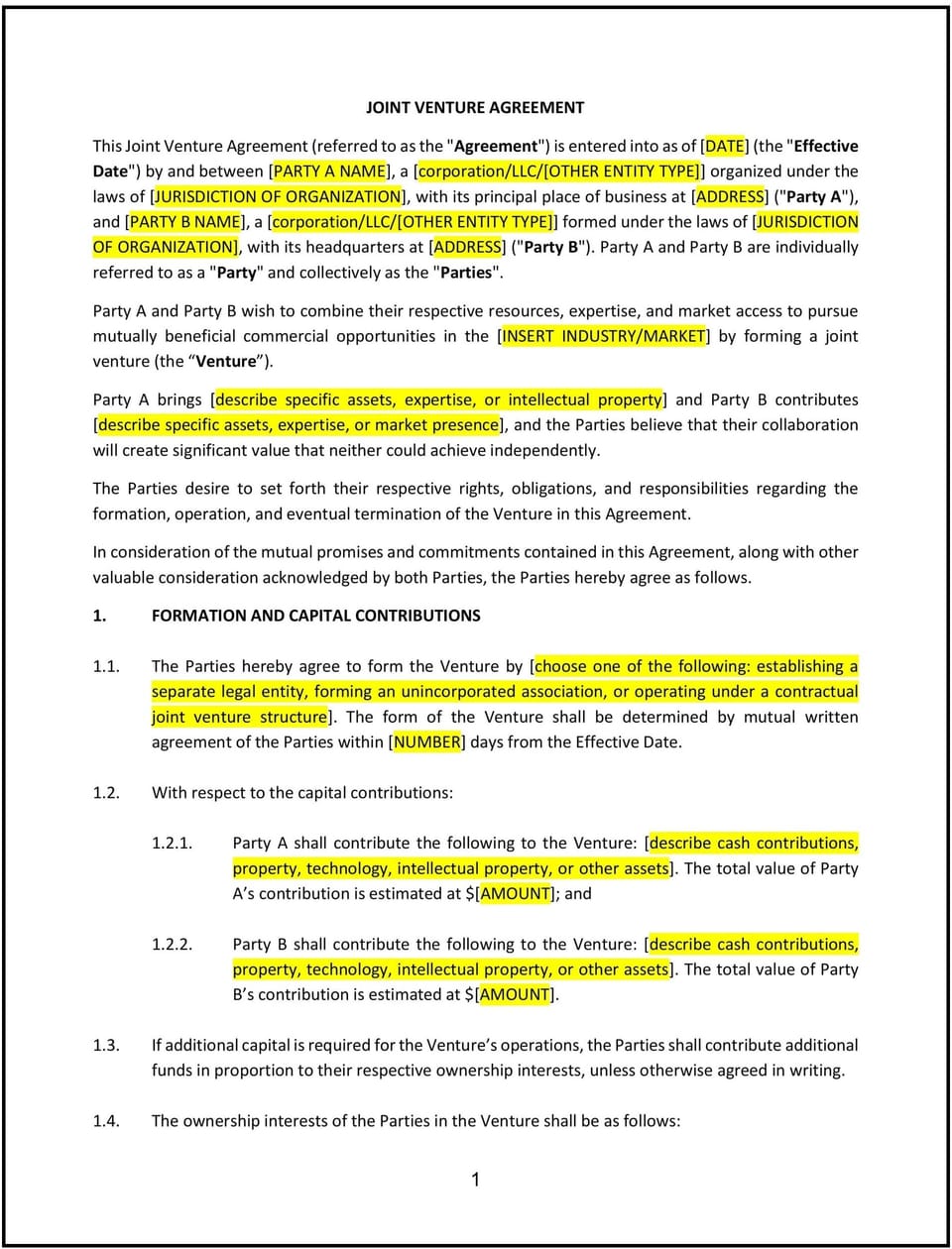 Joint Venture Agreement (Nebraska): Free template