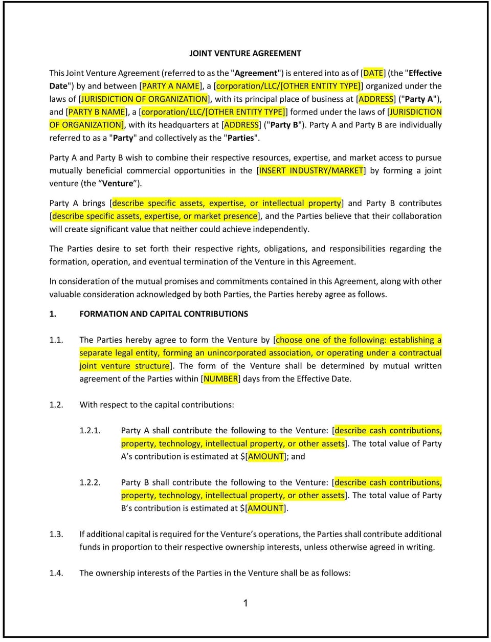 Joint Venture Agreement (New Hampshire): Free template