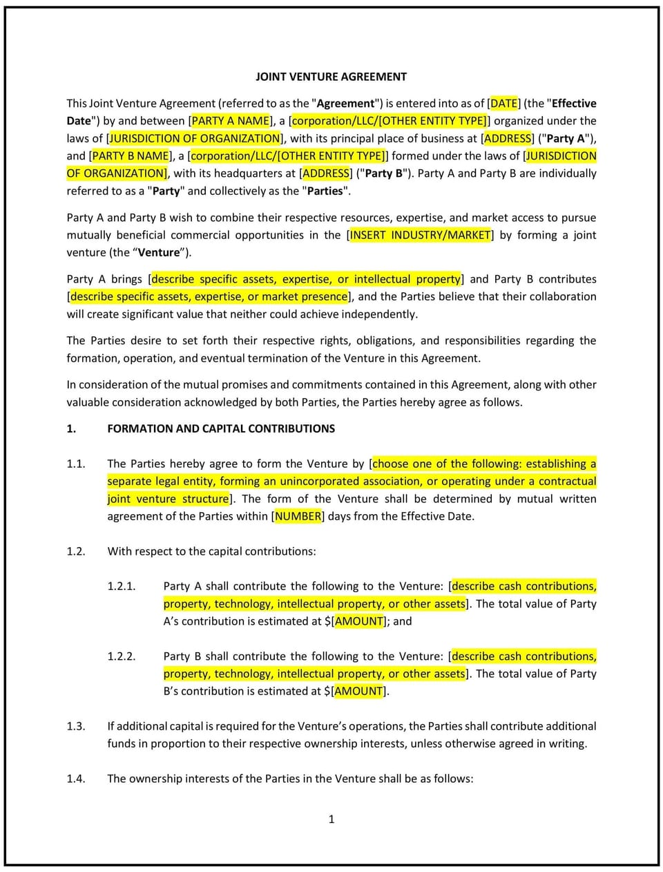 Joint Venture Agreement (Ohio): Free template