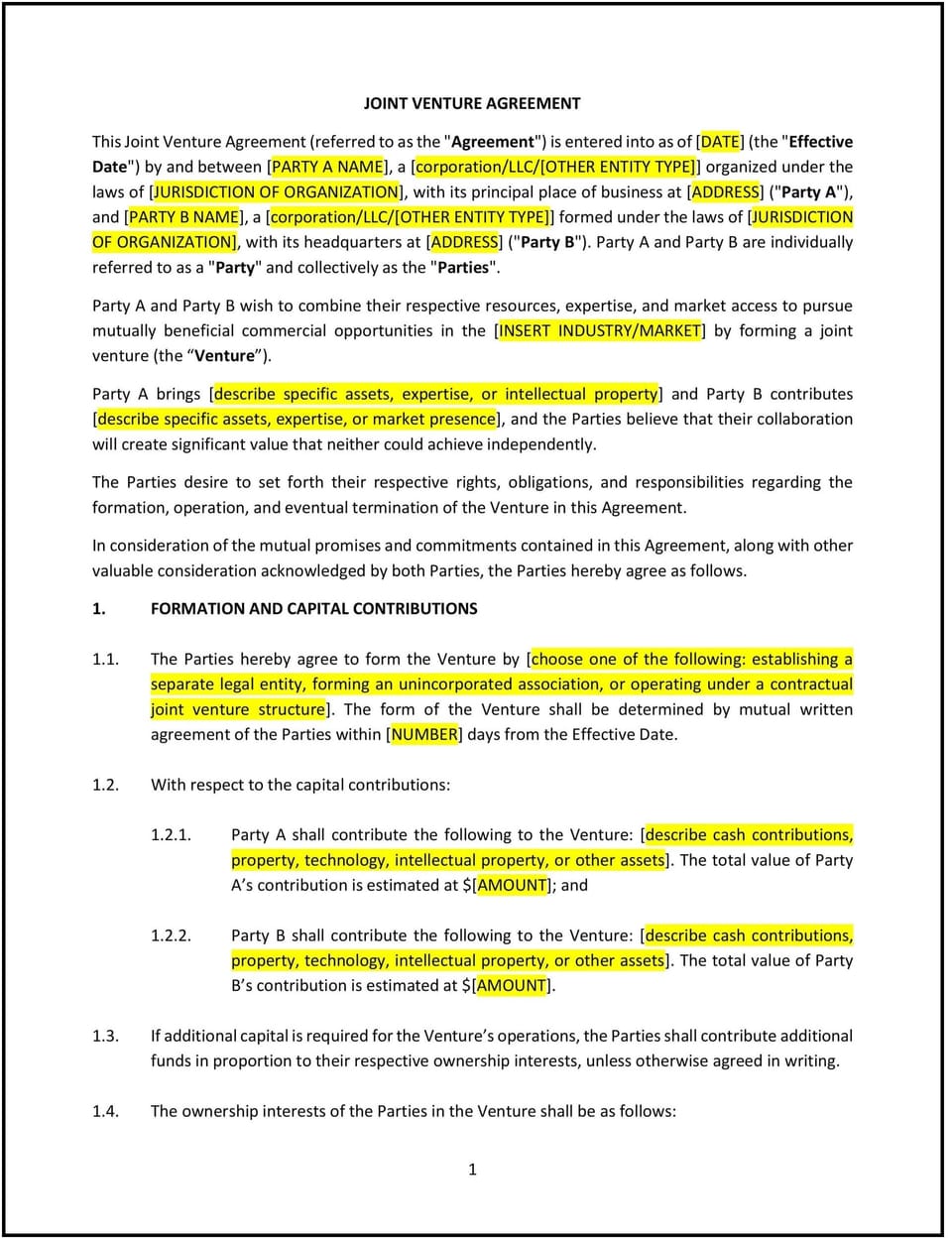 Joint Venture Agreement (Oregon): Free template