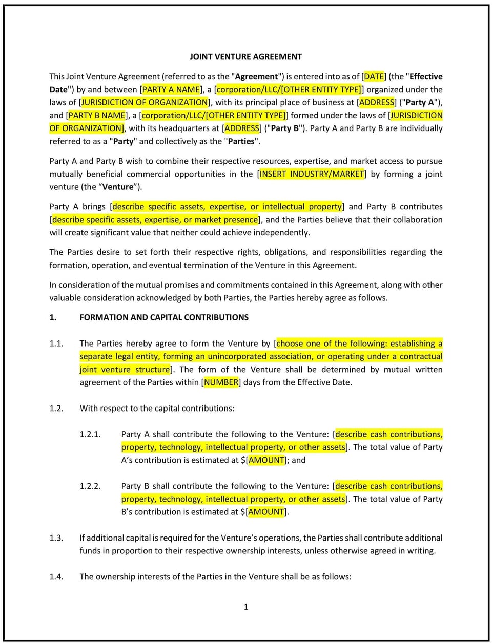 Joint Venture Agreement (Utah): Free template