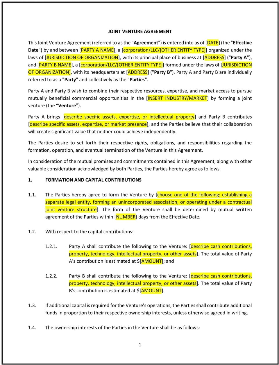 Joint Venture Agreement (Virginia): Free template
