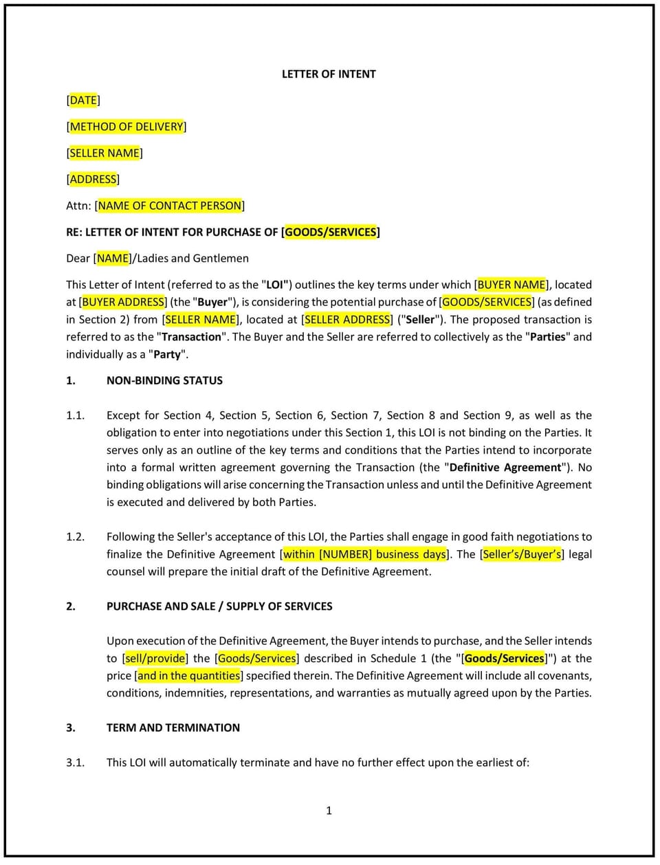 Letter of Intent (LOI) (South Dakota): Free template