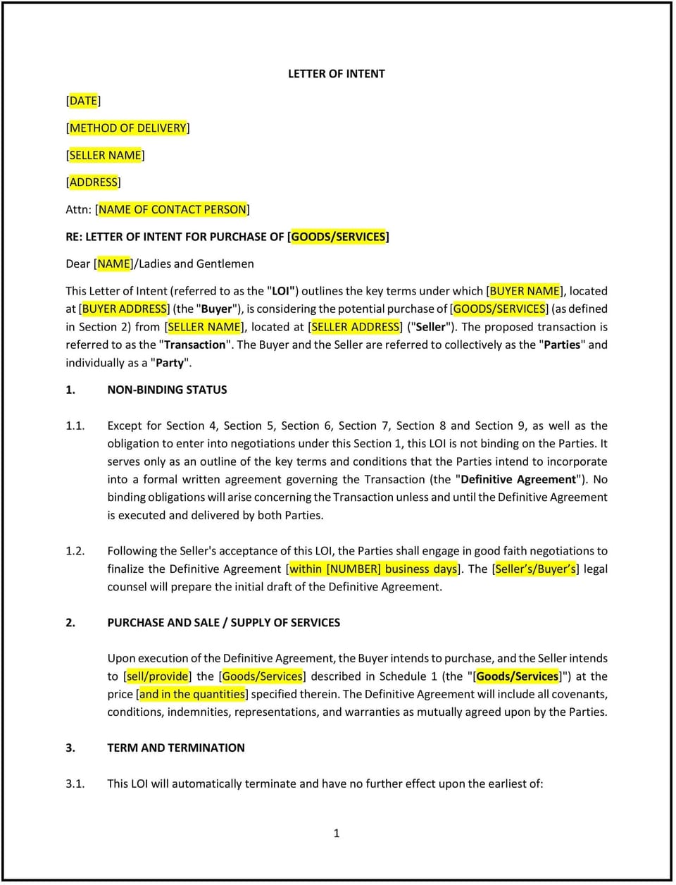 Letter of Intent (LOI) (West Virginia): Free template
