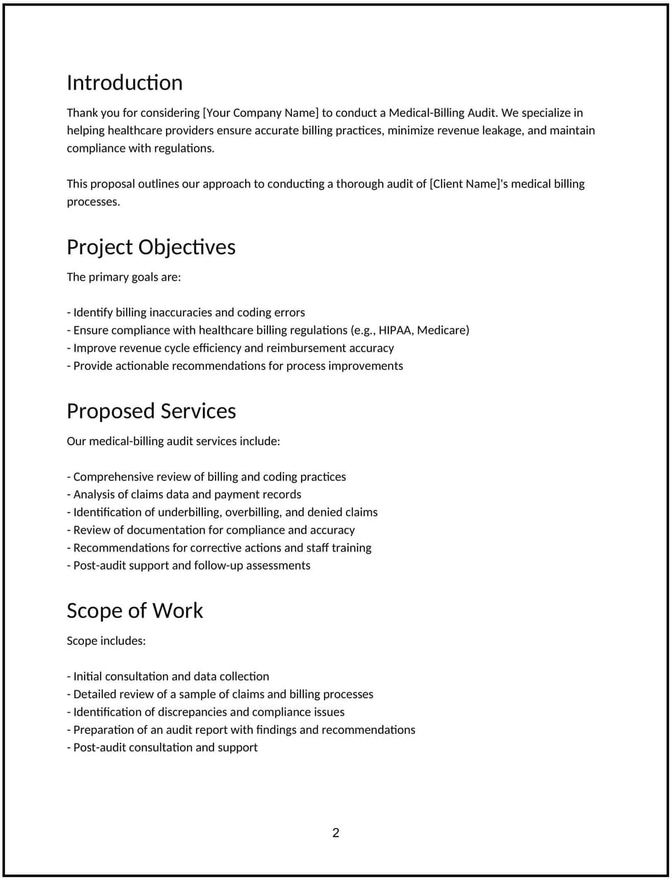 Medical-billing audit proposal: Free template