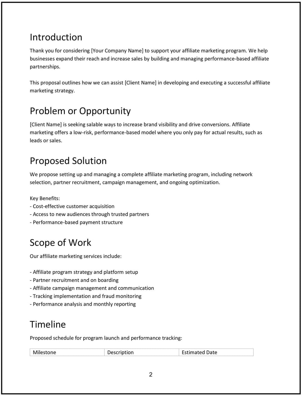 Affiliate marketing proposal: Free template