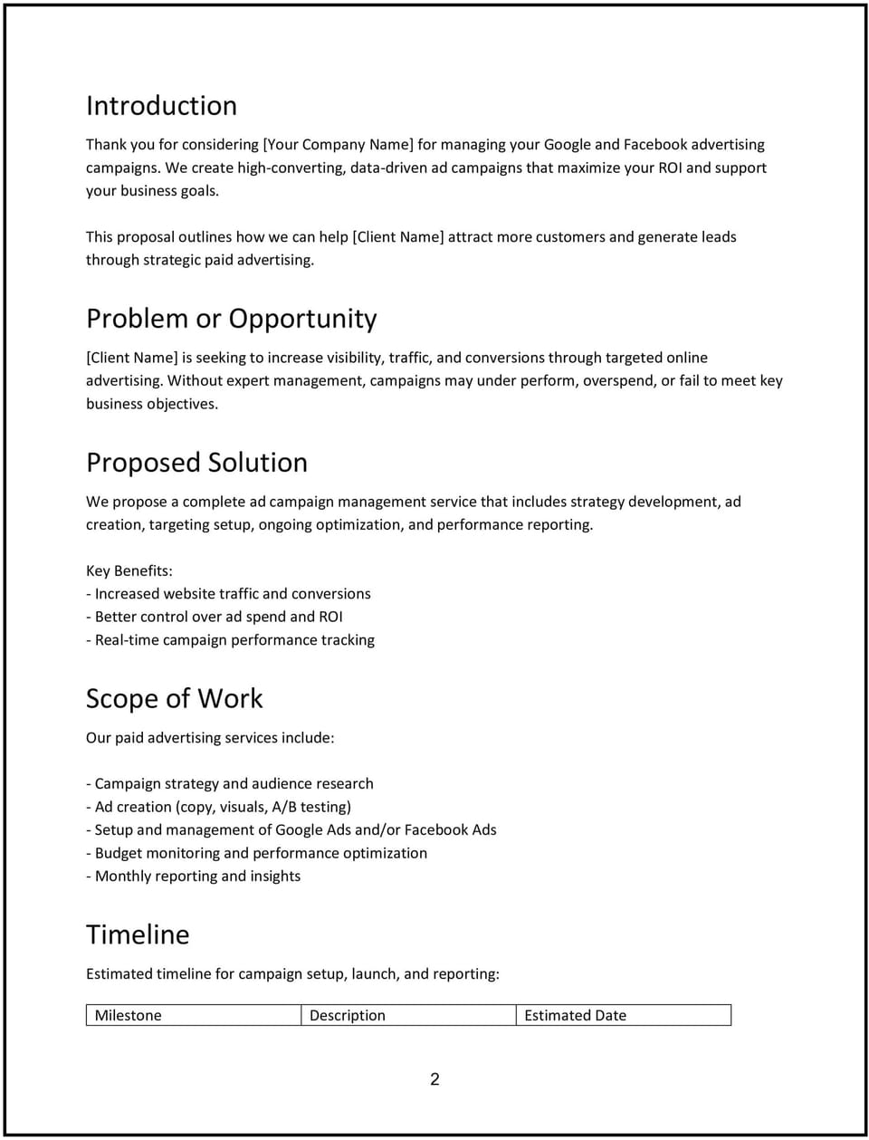 Paid ads proposal: Free template