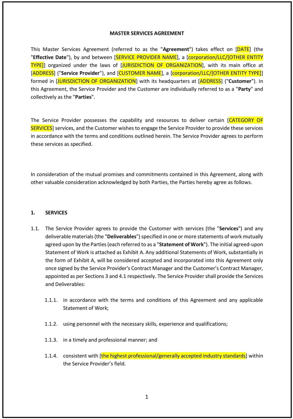 Master Services Agreement (Pennsylvania): Free template