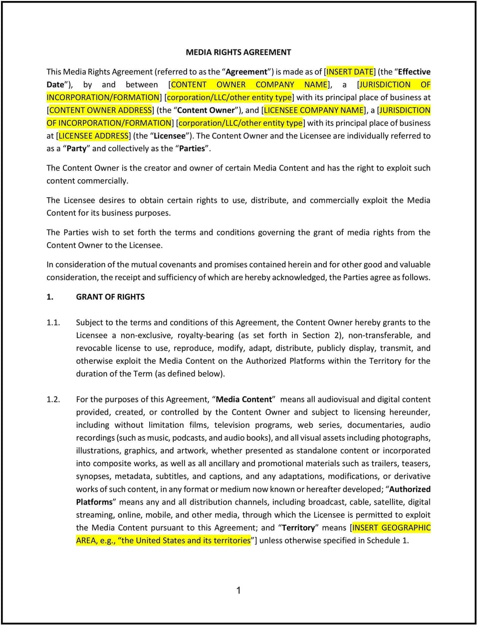 Media Rights Agreement (Missouri): Free template