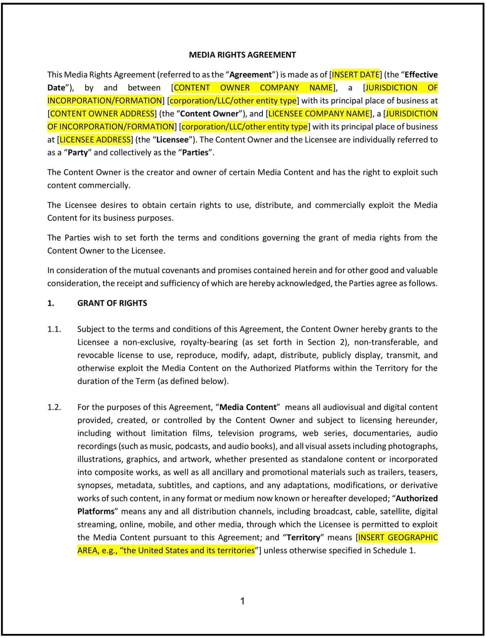 Media Rights Agreement (Nevada): Free template