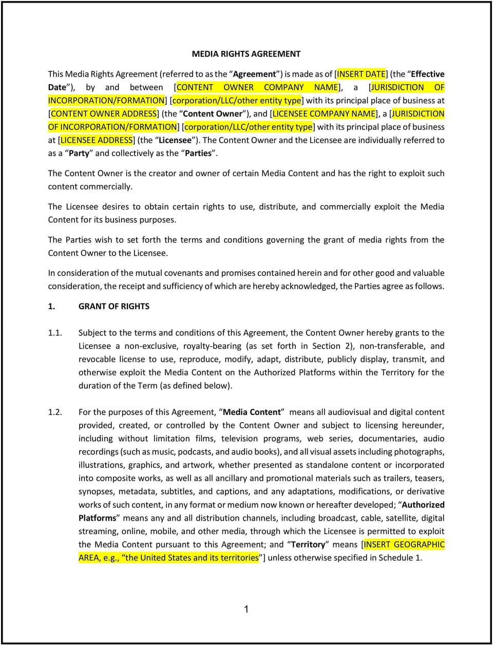 Media Rights Agreement (New York): Free template