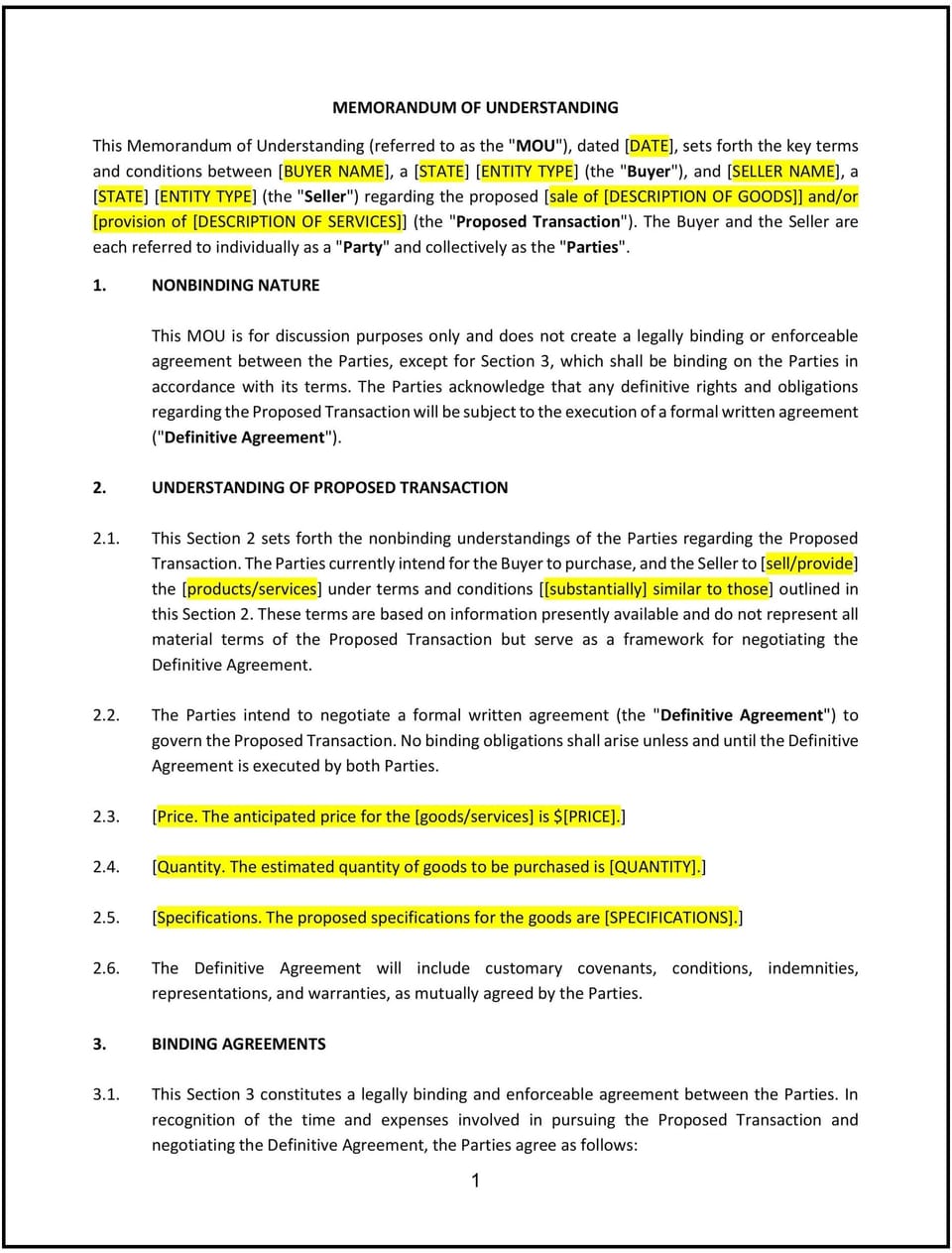 Memorandum of Understanding (MOU) (Mississippi): Free template