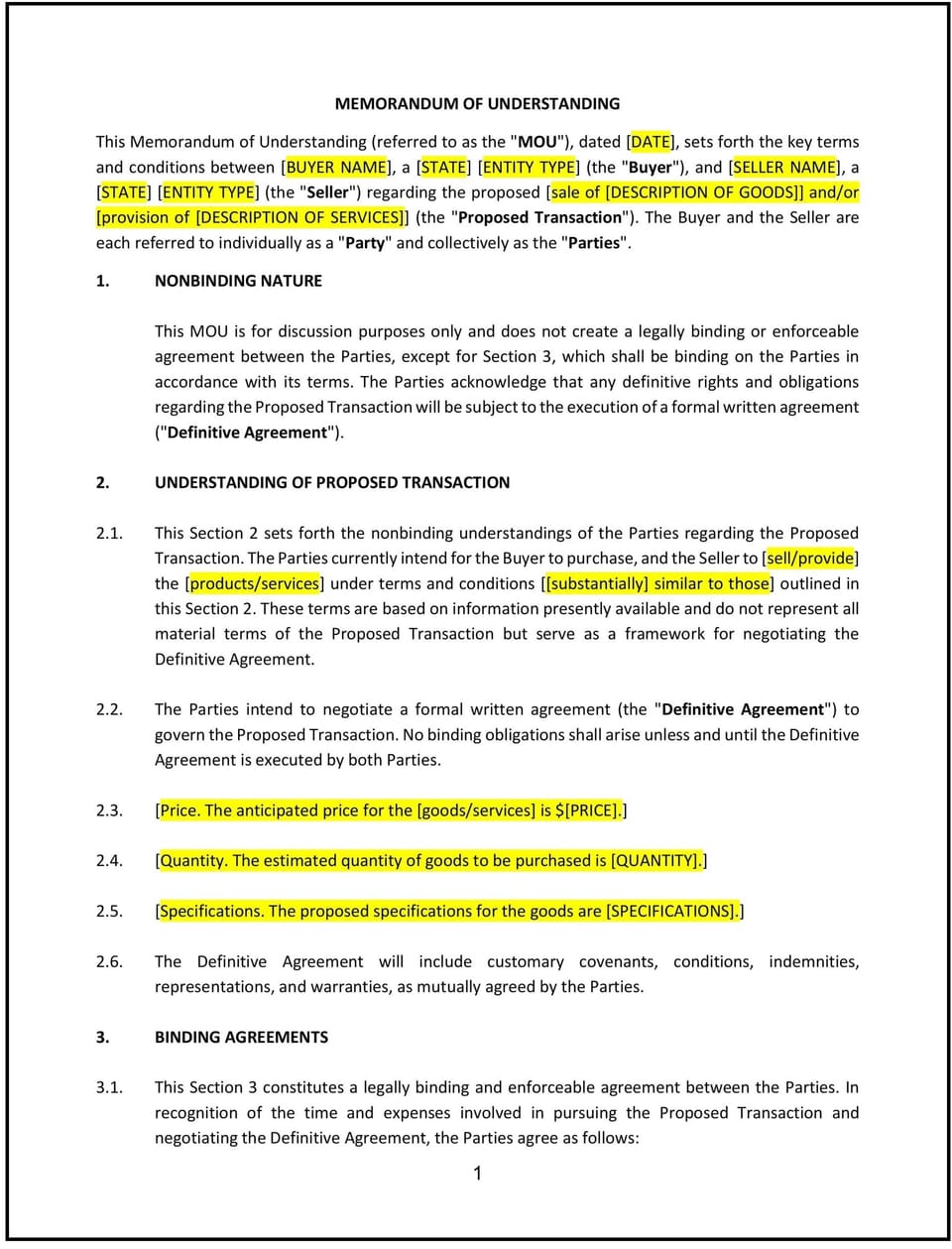 Memorandum of Understanding (MOU) (Missouri): Free template