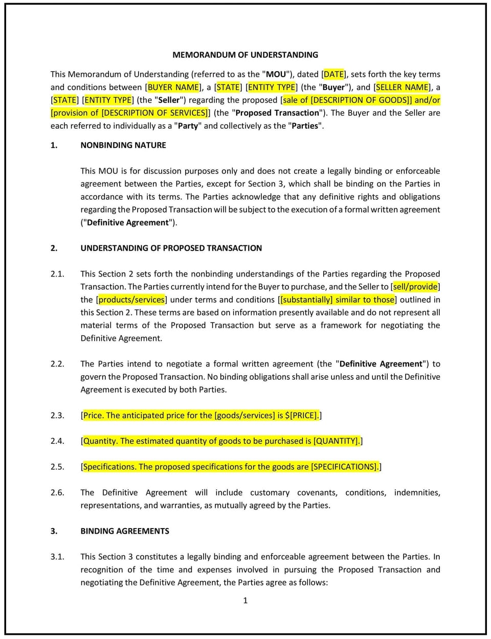 Memorandum of Understanding (MOU) (Washington): Free template