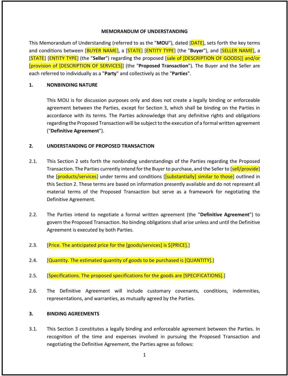 Memorandum of Understanding (MOU) (Wyoming): Free template