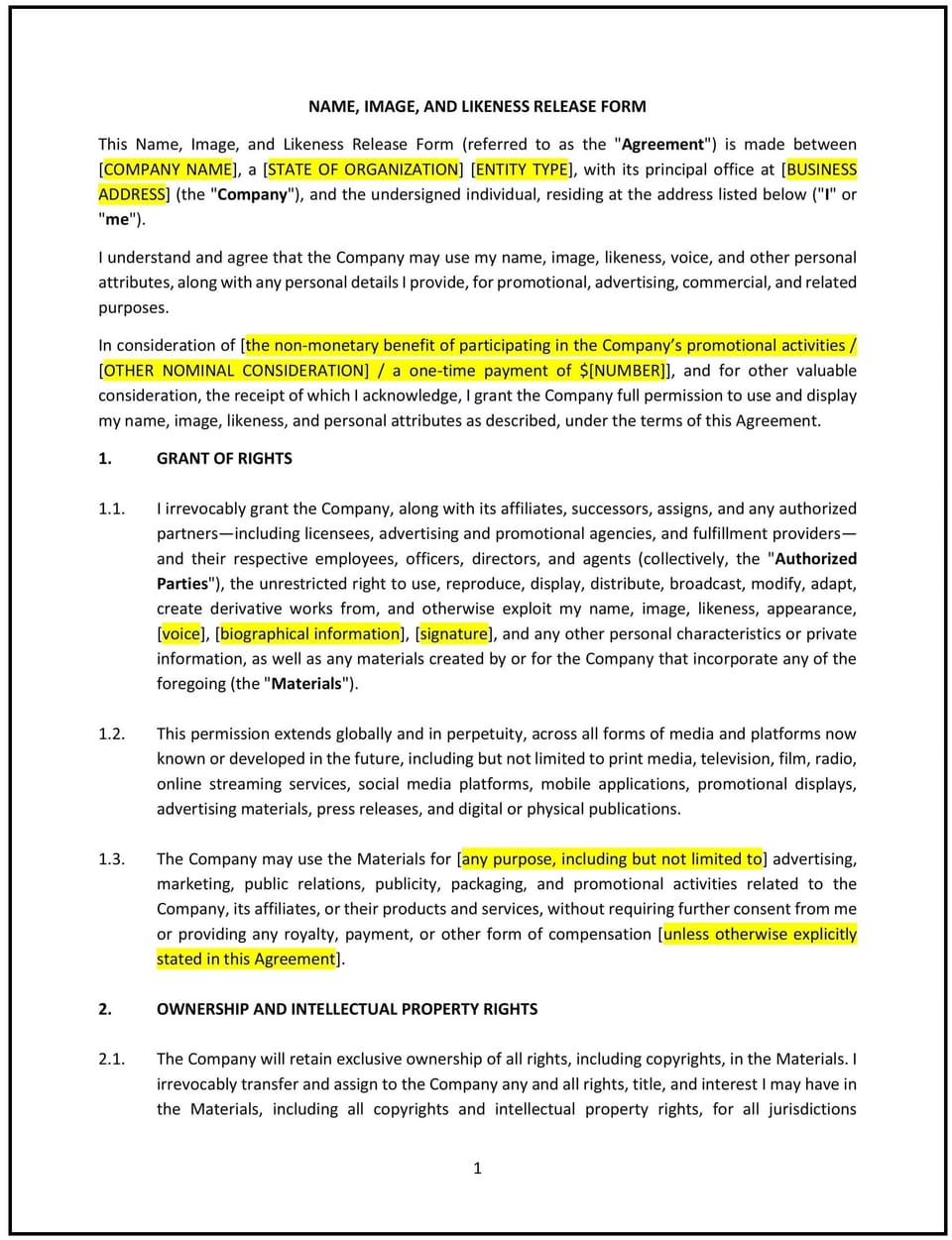 Name, Image, and Likeness Release Form (South Dakota): Free template