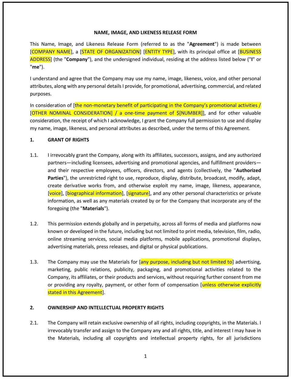 Name, Image, and Likeness Release Form (Wyoming): Free template