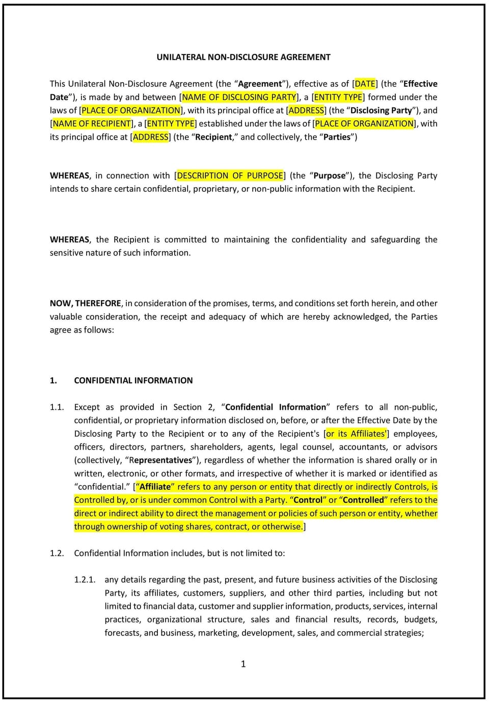 Non-Disclosure Agreement (Unilateral) (Nebraska): Free template