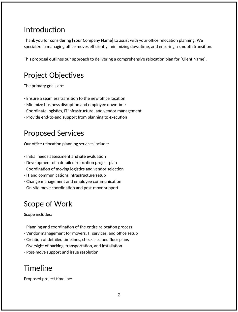 Office relocation planning proposal: Free template