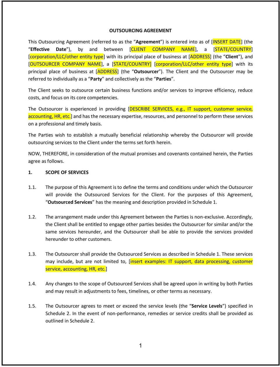 Outsourcing Agreement (Montana): Free template