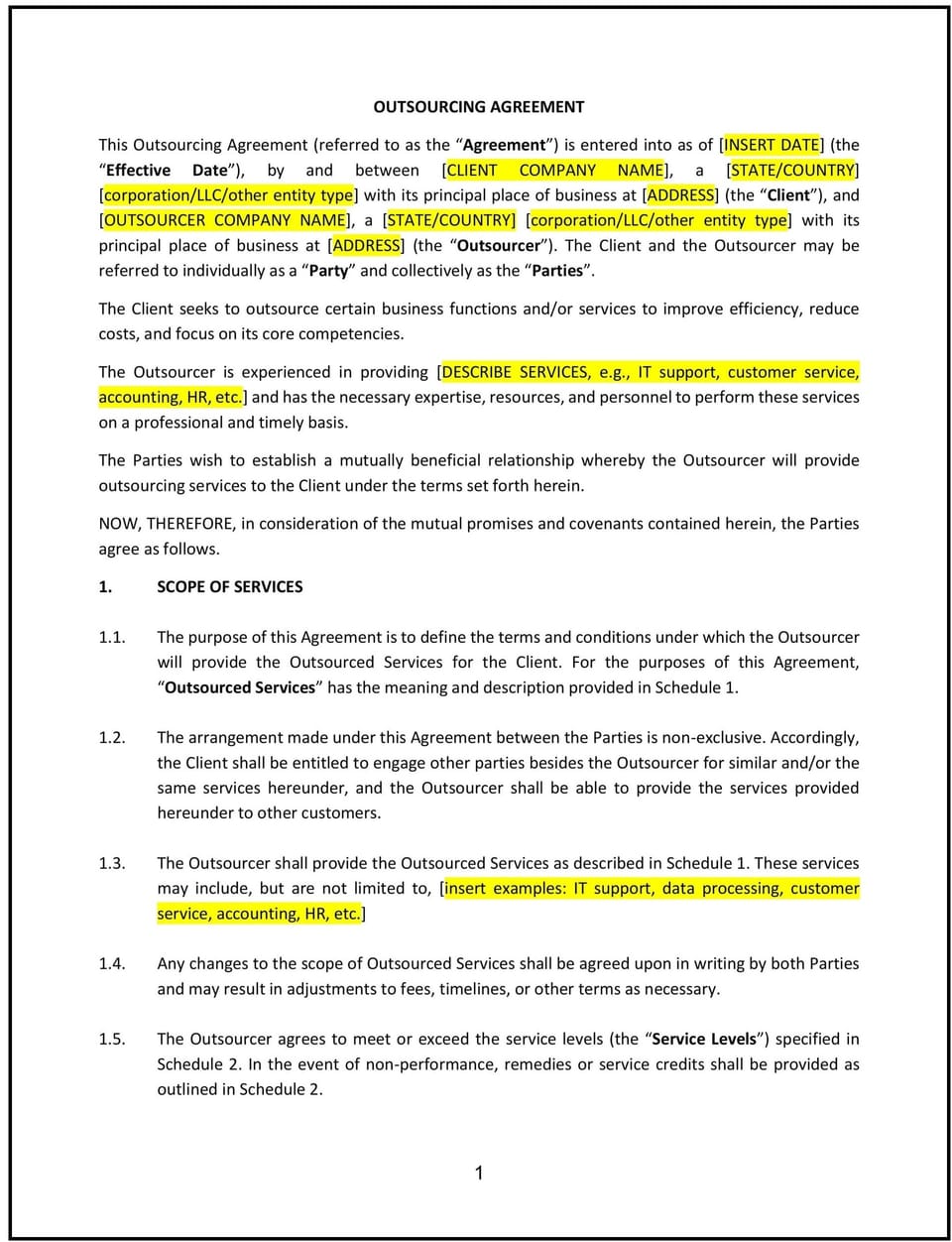 Outsourcing Agreement (Nebraska): Free template
