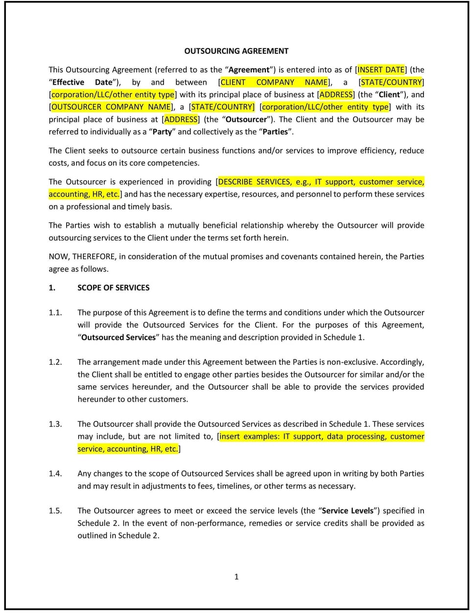 Outsourcing Agreement (Rhode Island): Free template