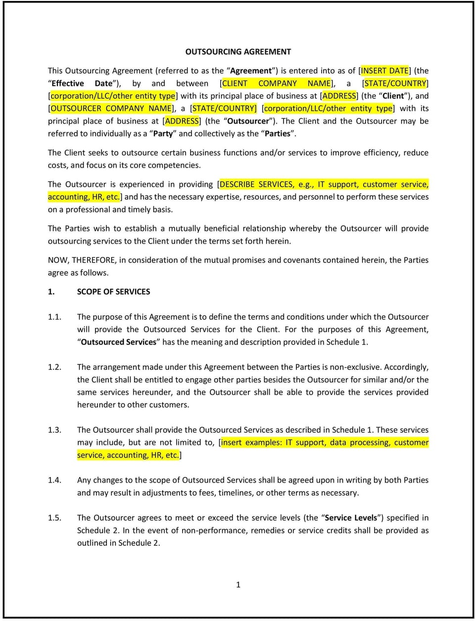 Outsourcing Agreement (Utah): Free template