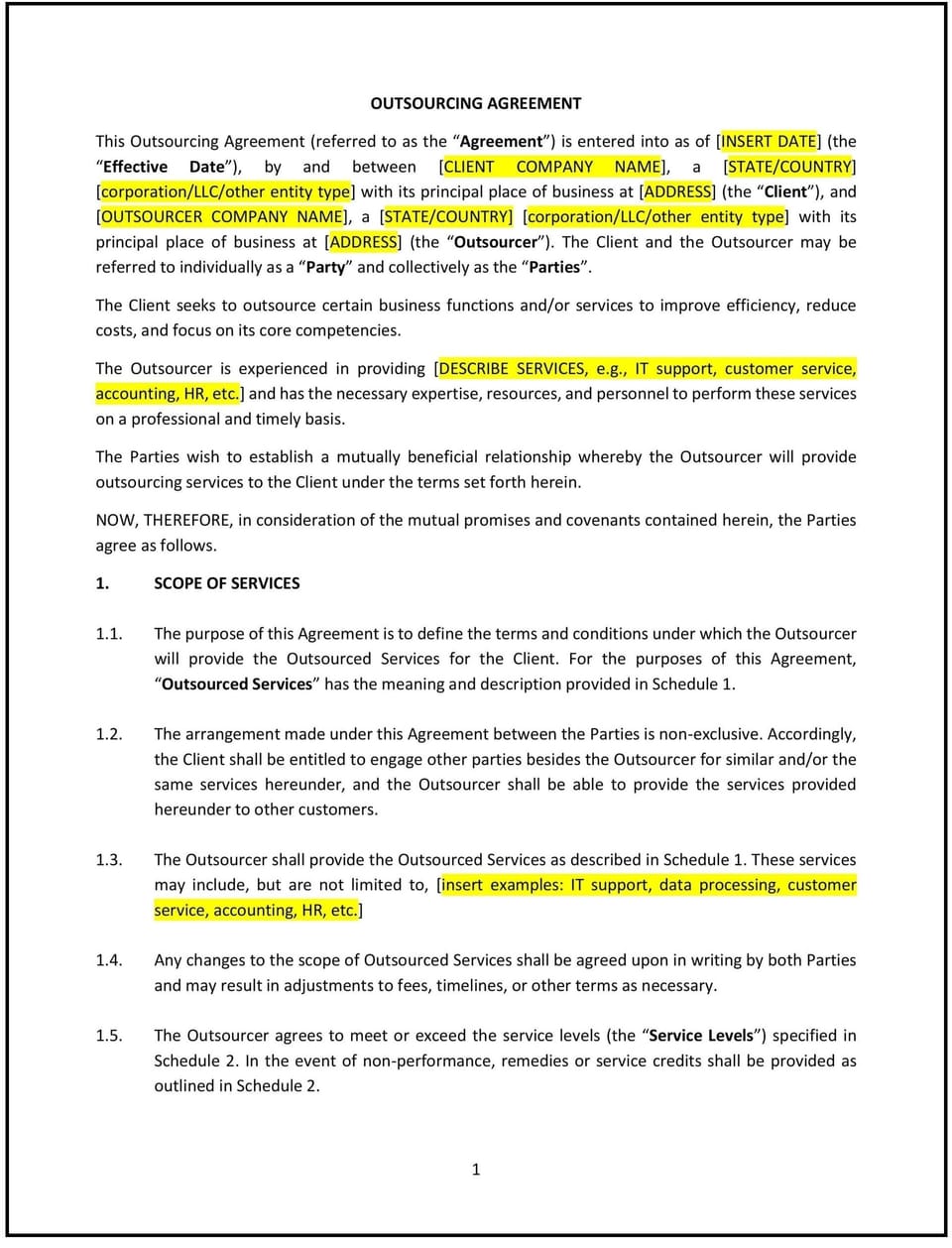Outsourcing Agreement (Virginia): Free template