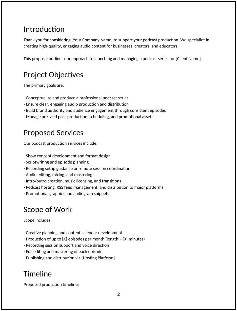 Podcast production proposal: Free template