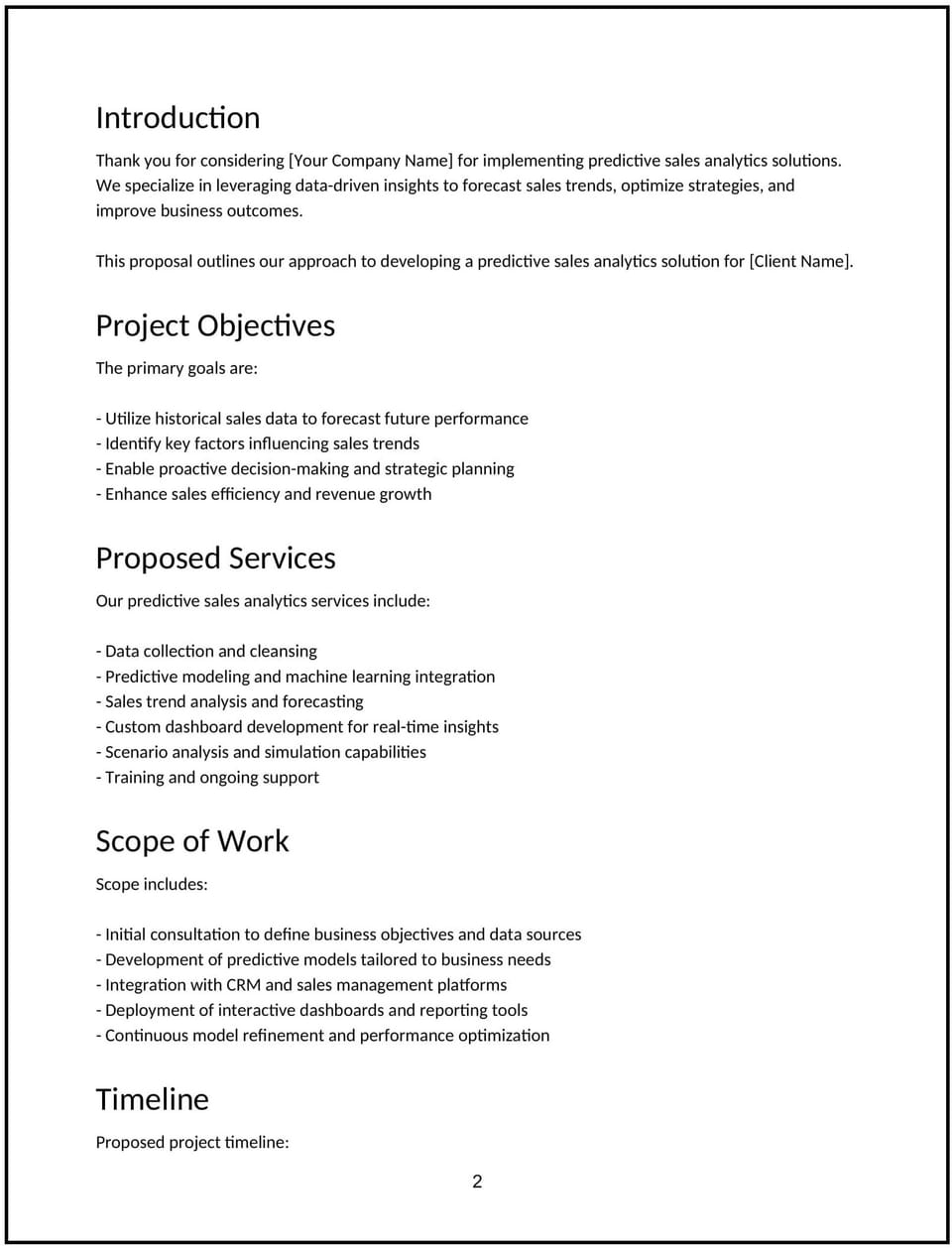Predictive sales analytics proposal: Free template