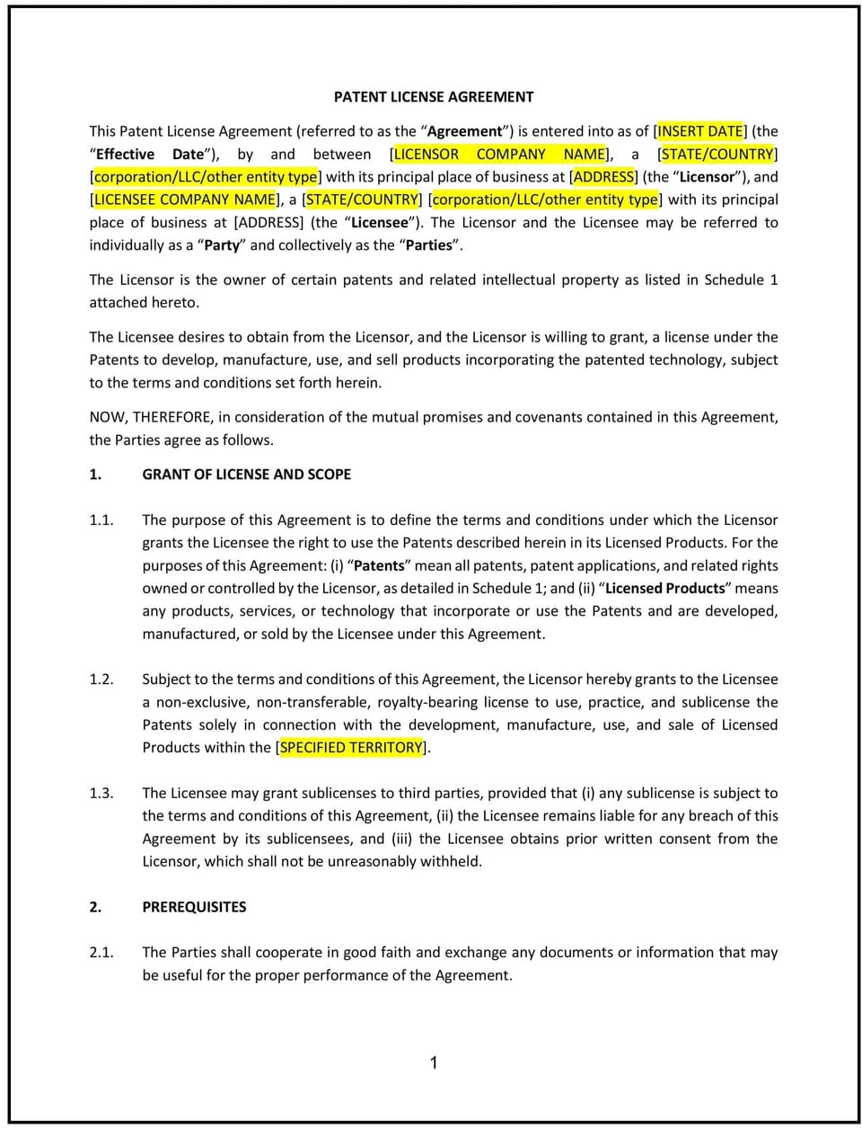 Patent License Agreement (New York): Free template
