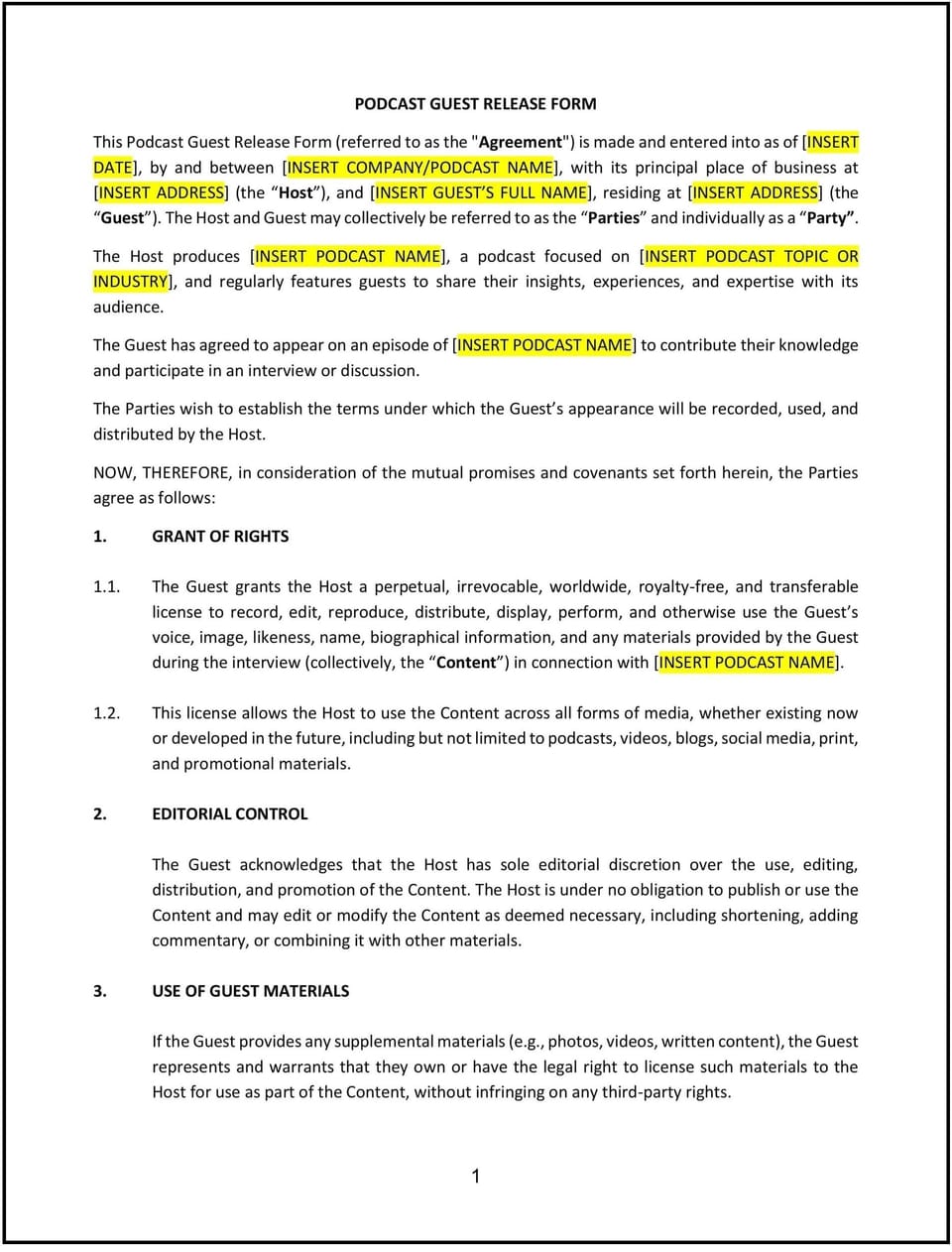 Podcast Guest Release Form (Montana): Free template